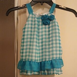 Healthtex Teal and White Sun Dress W‎ Sewn In Slip. 18 Months